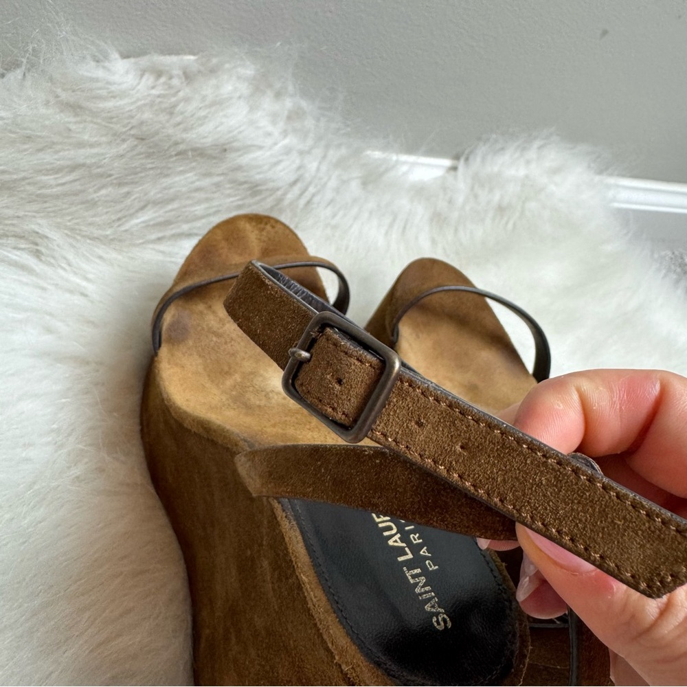 Saint Laurent Frida Suede Platform Wedge Sandals 38 - Picture 11 of 11